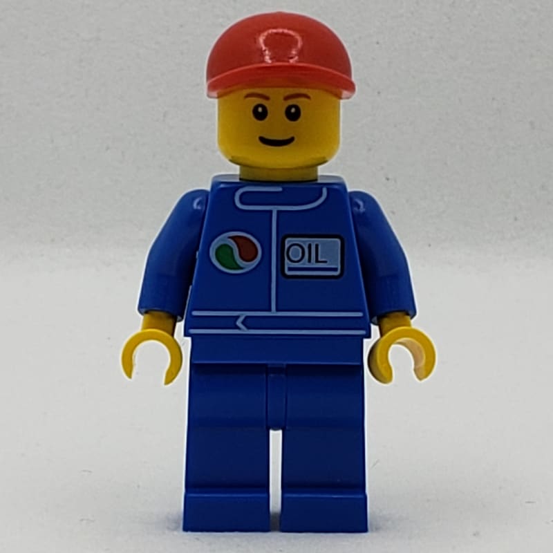 Mechanic, Blue Jumpsuit with Octan Logo, Red Cap, Smile, Reddish Brown Eyebrows