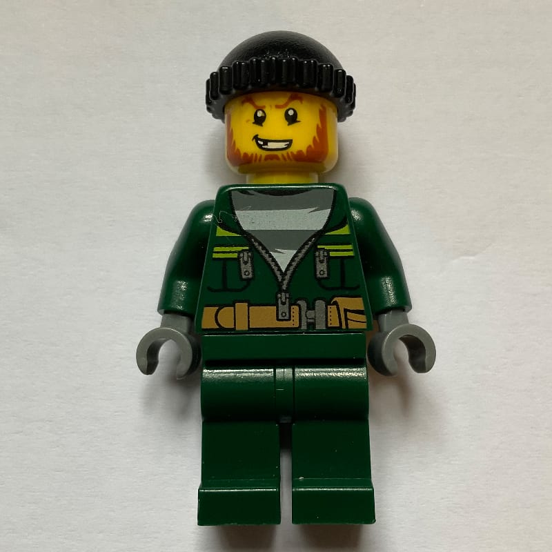 Criminal, Open Dark Green Jacket over Prison Shirt, Black Hat, Beard