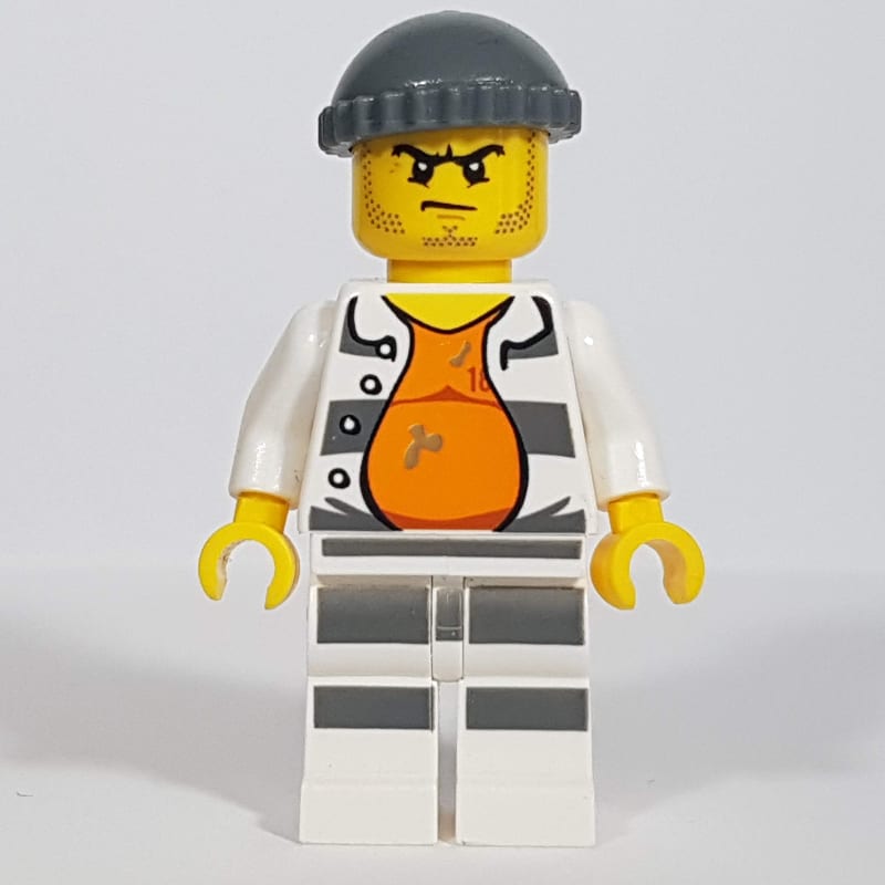 Criminal Gary Goldrush, Open Prison Shirt #18675 over Orange Top, Dark Bluish Gray Hat, Stubble