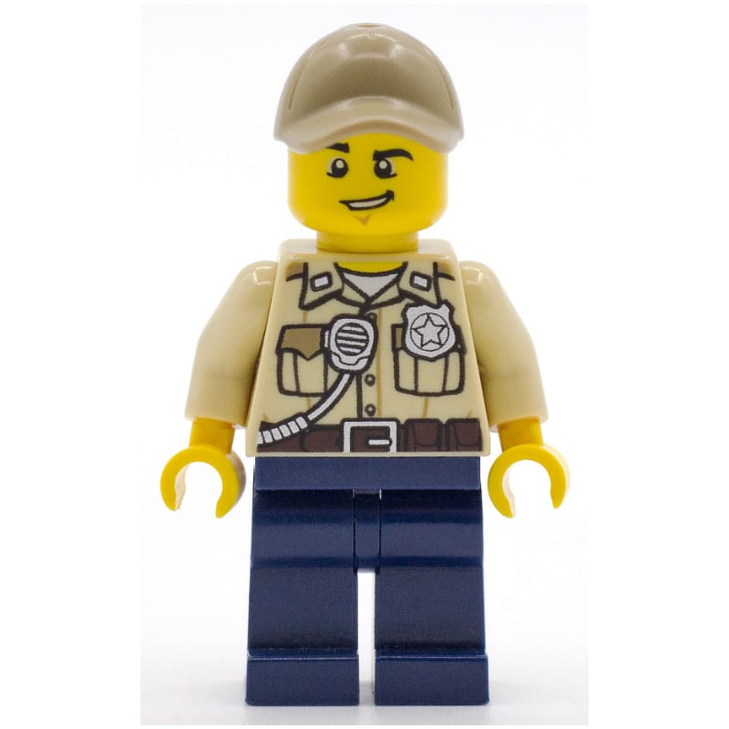 Swamp Police / Ranger, Tan Shirt with Badge and Radio, Dark Blue Legs, Dark Tan Cap