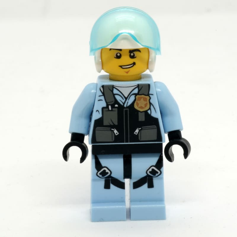 Policeman, Pilot, Black Vest with Badge and Pouches, White Helmet with Visor