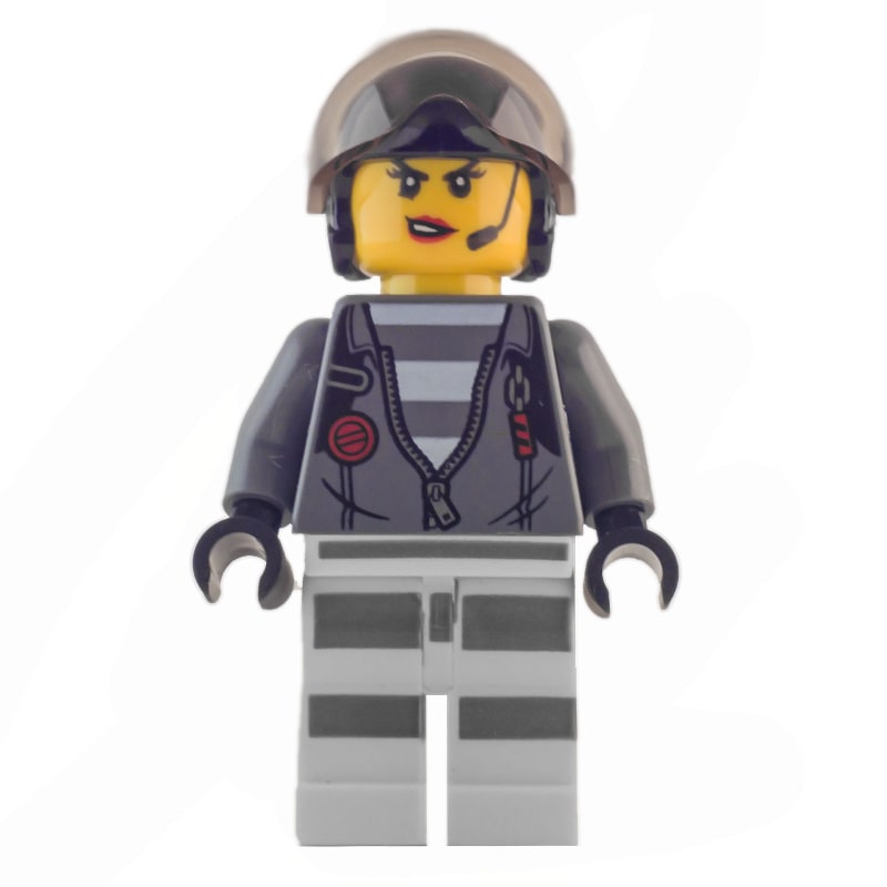 Criminal, Woman, Open Dark Bluish Gray Jacket with Zipper over Prison Shirt, Black Helmet with Visor