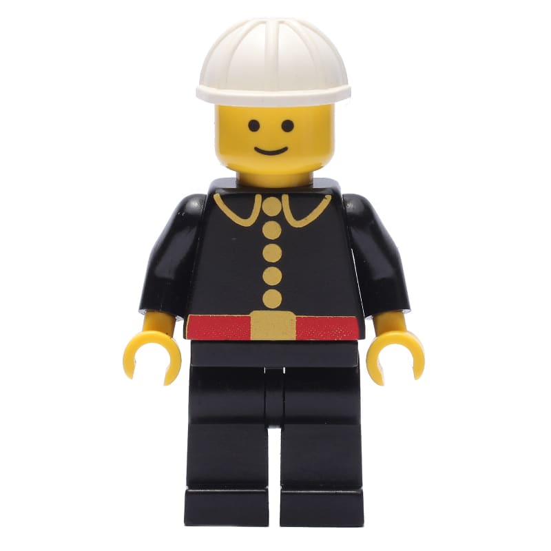 Fireman, Classic, Black Fire Jacket with Red Belt and Buttons, White Hard Hat