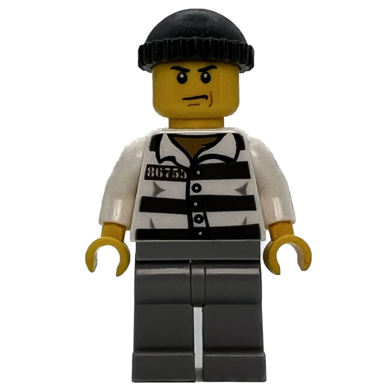 Criminal, Prison Shirt with #86753, Light Bluish Gray Legs, Dark Bluish Gray Hat