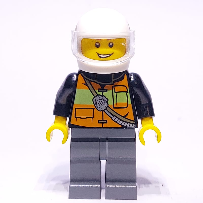 Fireman, Orange Safety Vest with Radio, White Helmet with Visor