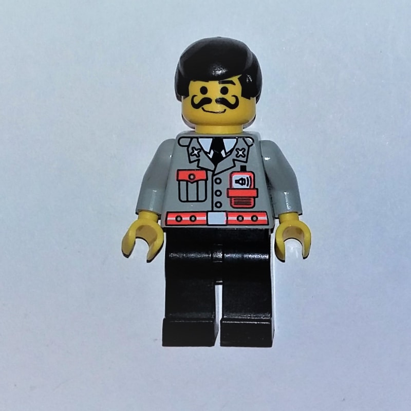 Fireman, Light Gray Jacket with Radio and Pocket, Black Hair, Moustache