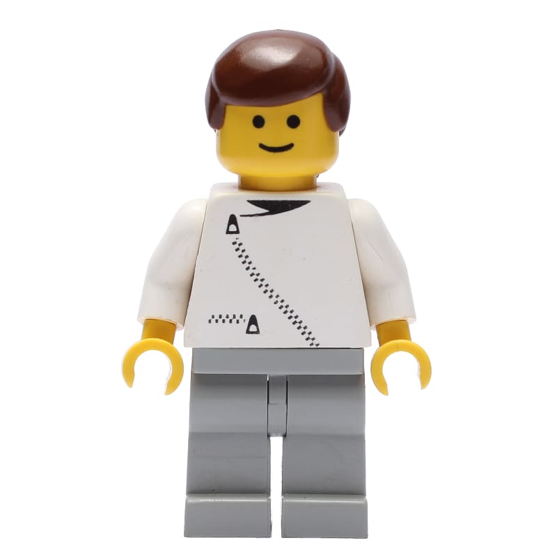 Man, White Jacket with Zipper, Light Gray Legs, Brown Hair