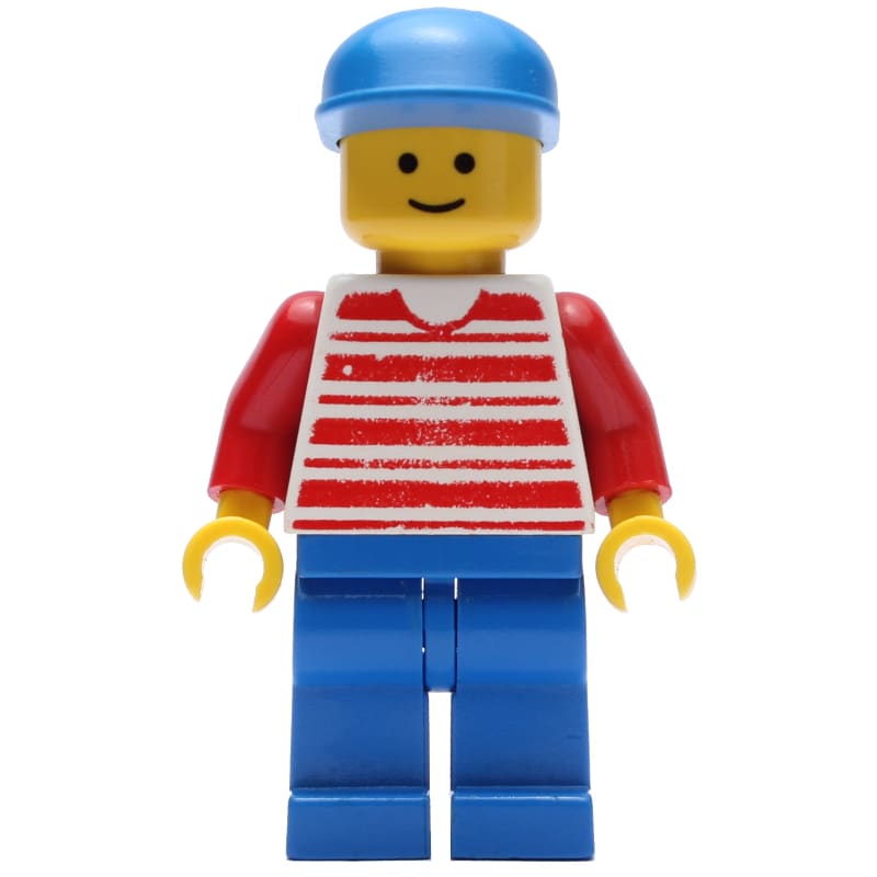 Man, Red and White Striped Shirt, Blue Legs, Blue Cap
