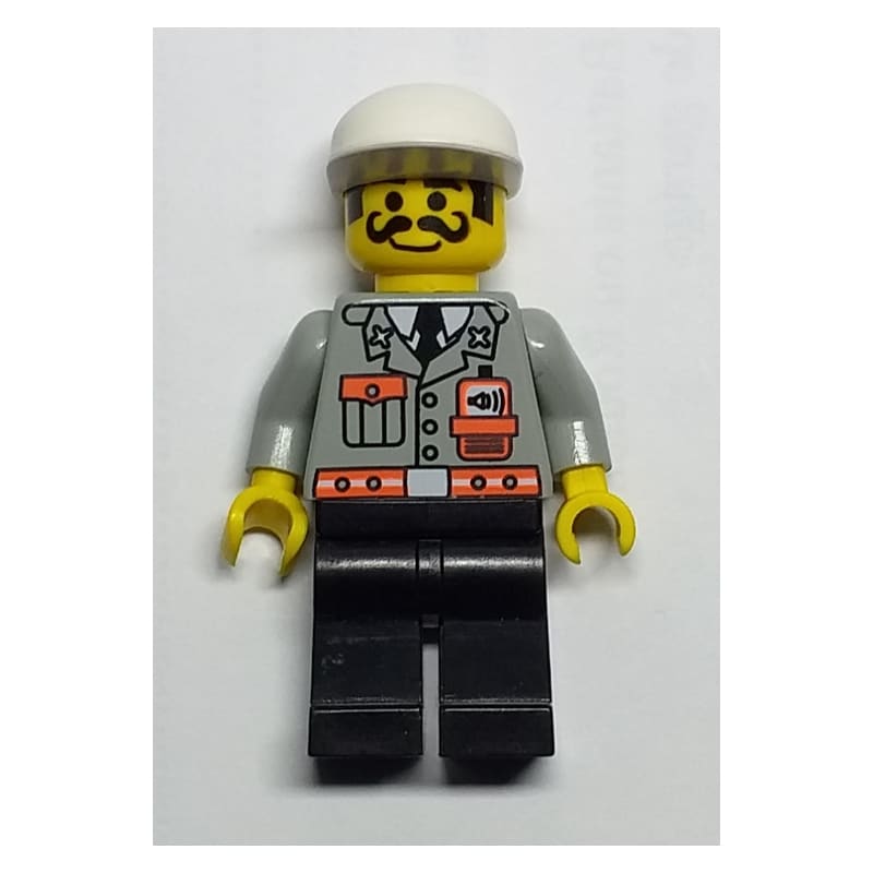 Fireman, Light Gray Jacket with Radio and Pocket, White Cap, Moustache
