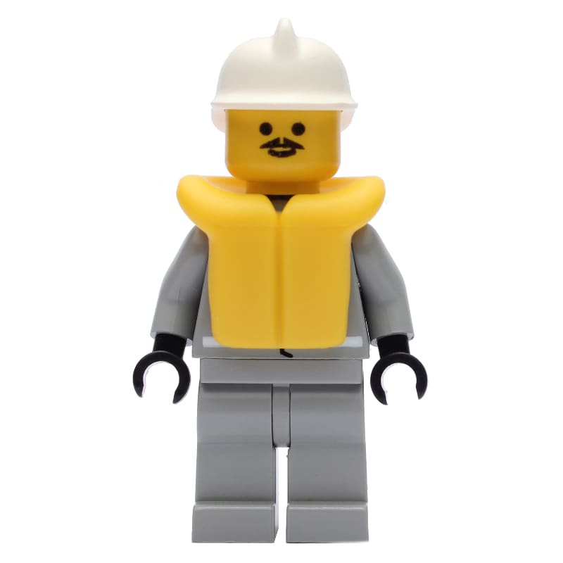 Fireman, Shirt with Gauge and Pocket, Light Gray Legs, White Helmet, Yellow Life Vest