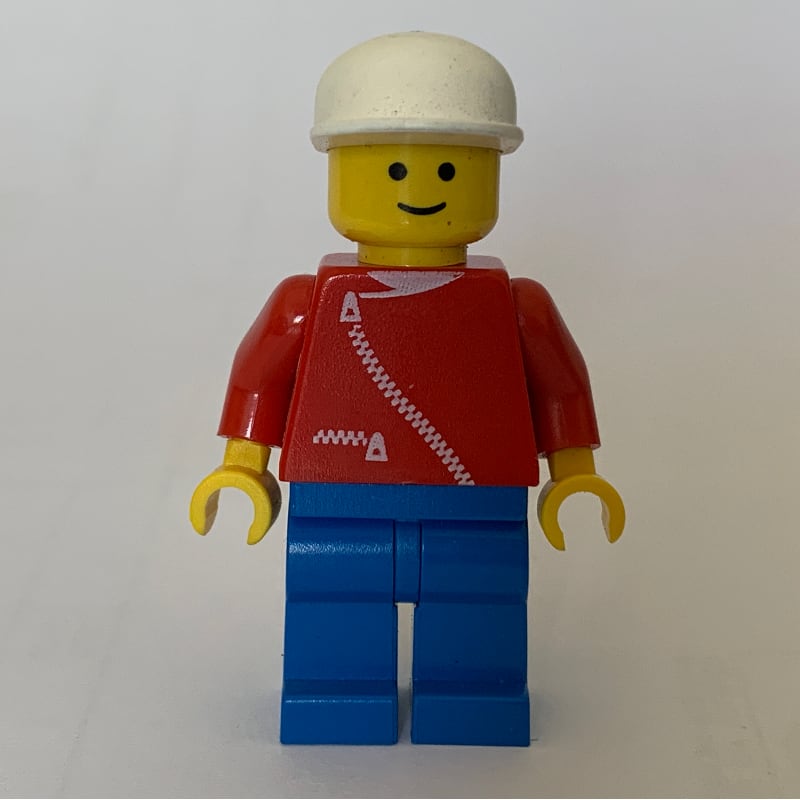 Man, Red Jacket with Zipper, Blue Legs, White Cap