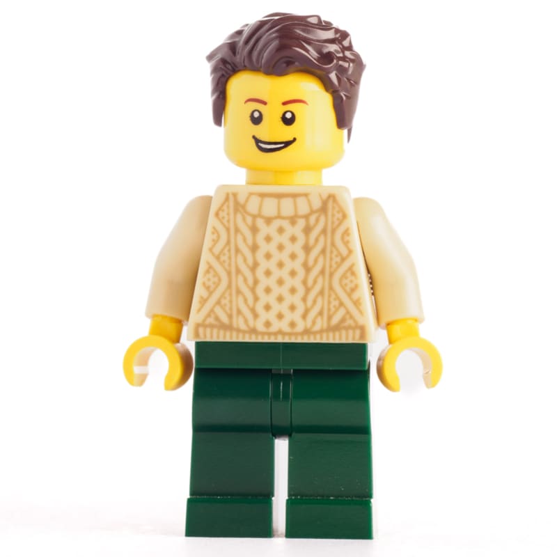 Tan Torso Sweater, Dark Green Legs, Dark Brown Hair