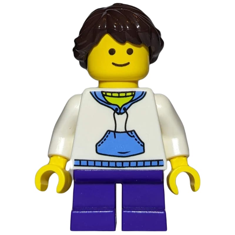 Kid, White Torso, Dark Purple Legs, Dark Brown Hair
