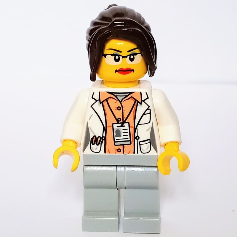 White Torso Lab Coat, Light Bluish Grey Legs, Dark Brown Hair