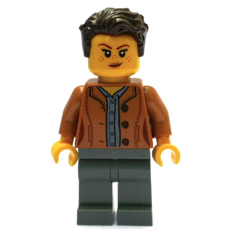 Medium Nougat Torso, Dark Bluish Grey Legs, Dark Brown Hair