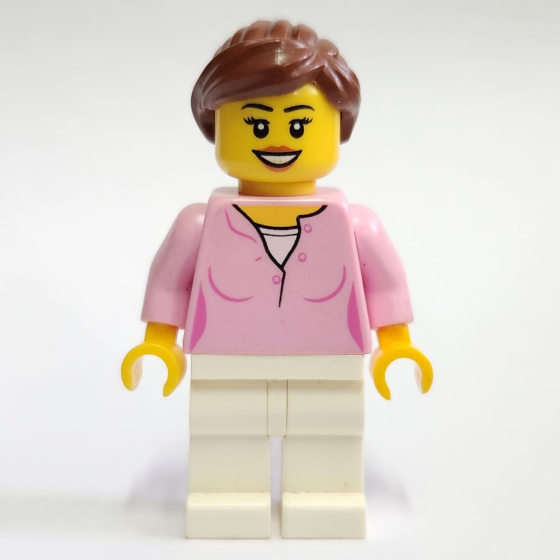 Bright Pink Torso, White Legs, Reddish Brown Hair