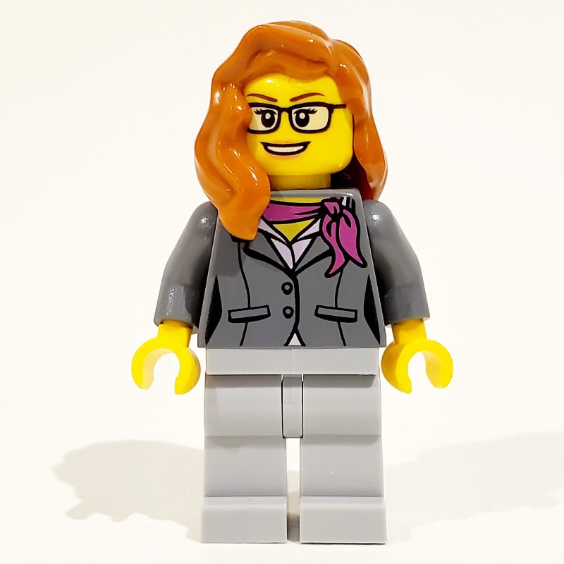 Scientist - Dark BLuish Grey Torso, Light Bluish Grey Legs, Dark Orange Hair