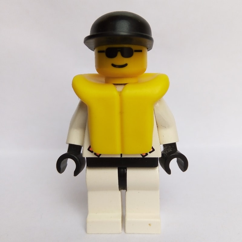 Res-Q Man, Black Cap, Yellow Life Vest, Sunglasses