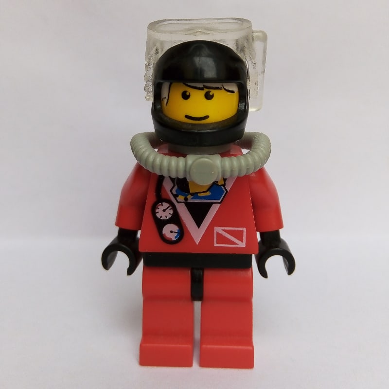 Diver, Man, Red Wetsuit, Black Helmet with Mask, Airtank, Printed White Hair