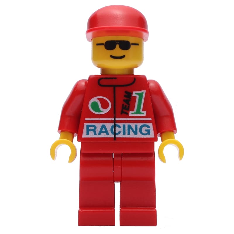 Racer, Red Jacket with Octan Logo and 'RACING', Red Legs, Red Cap, Sunglasses