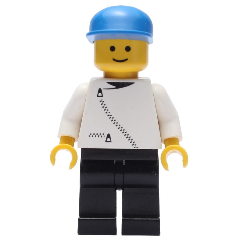Man, White Jacket with Zipper, Black Legs, Blue Cap