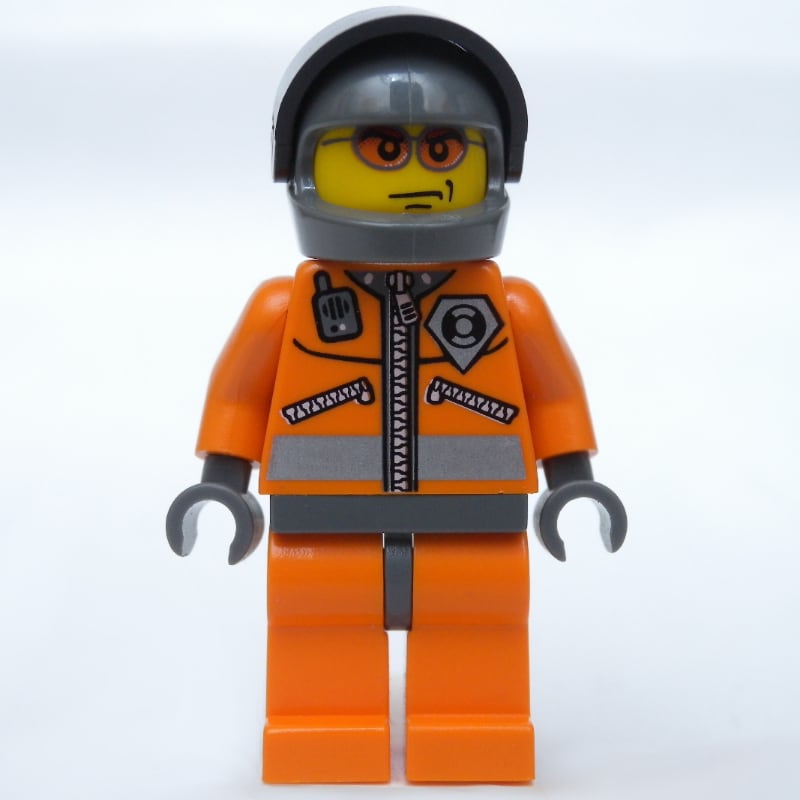 Coast Guard, Orange Jumpsuit with Zipper, Radio, and Badge, Dark Gray Hands, Dark Bluish Gray Helmet with Visor, Orange Sunglasses