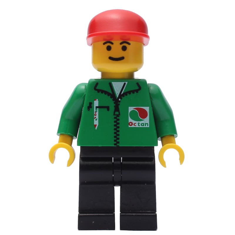 Man, Green Jacket with Zipper and Octan Logo, Red Cap