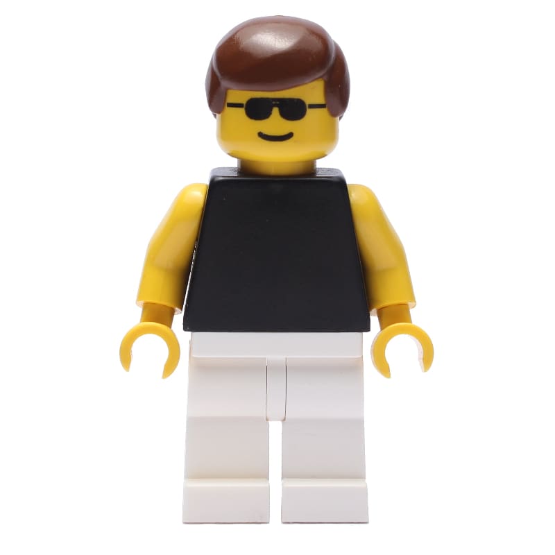 Man, Black Torso with Yellow Arms, White Legs, Brown Hair, Sunglasses