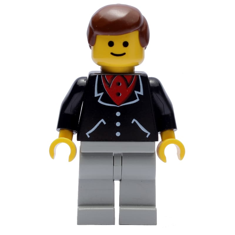 Man, Black Jacket over Red Shirt, Light Gray Legs, Brown Hair (3626a Head)