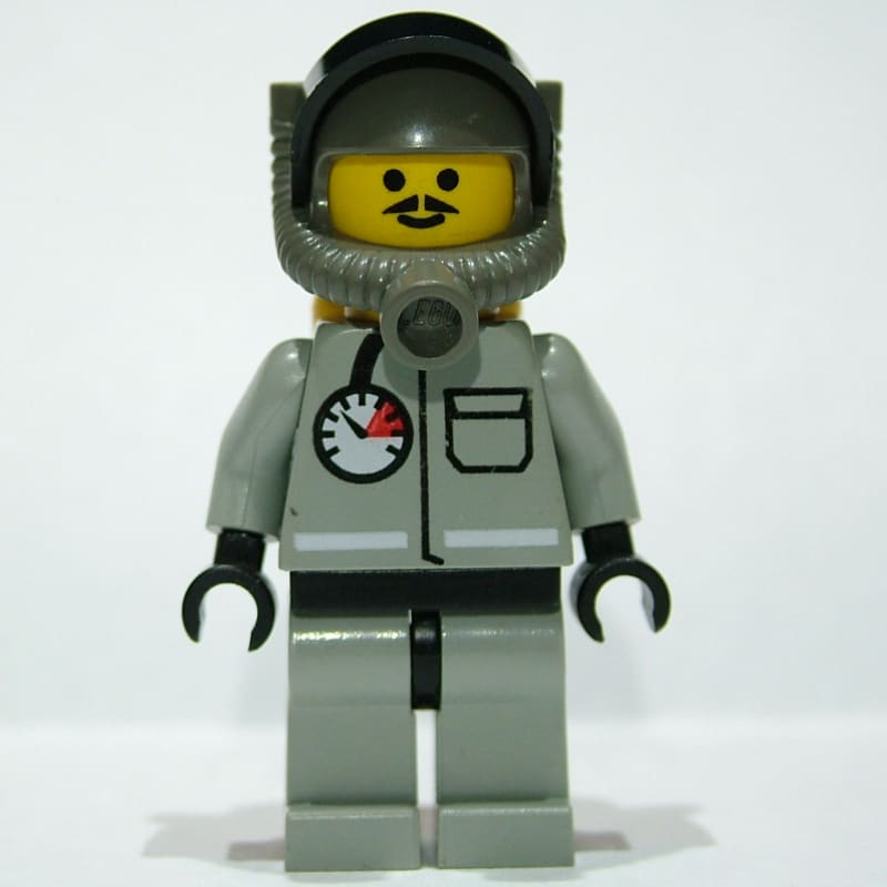 Fireman, Light Gray Fire Suit with Gauge and Pocket, Dark Gray Helmet with Breathing Apparatus, Moustache