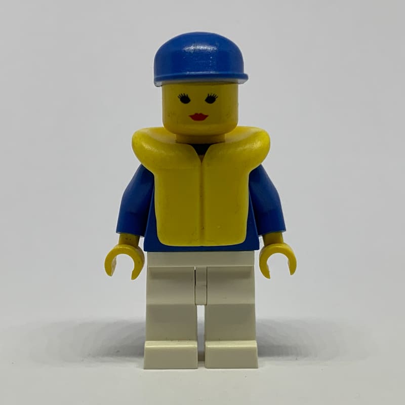 Woman, Blue and White Jogging Suit, Blue Cap, Yellow Life Vest