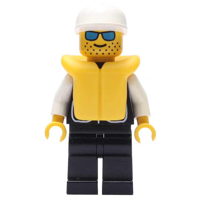 Policeman, Black Vest with Badge and Pockets, White Cap, Blue Sunglasses