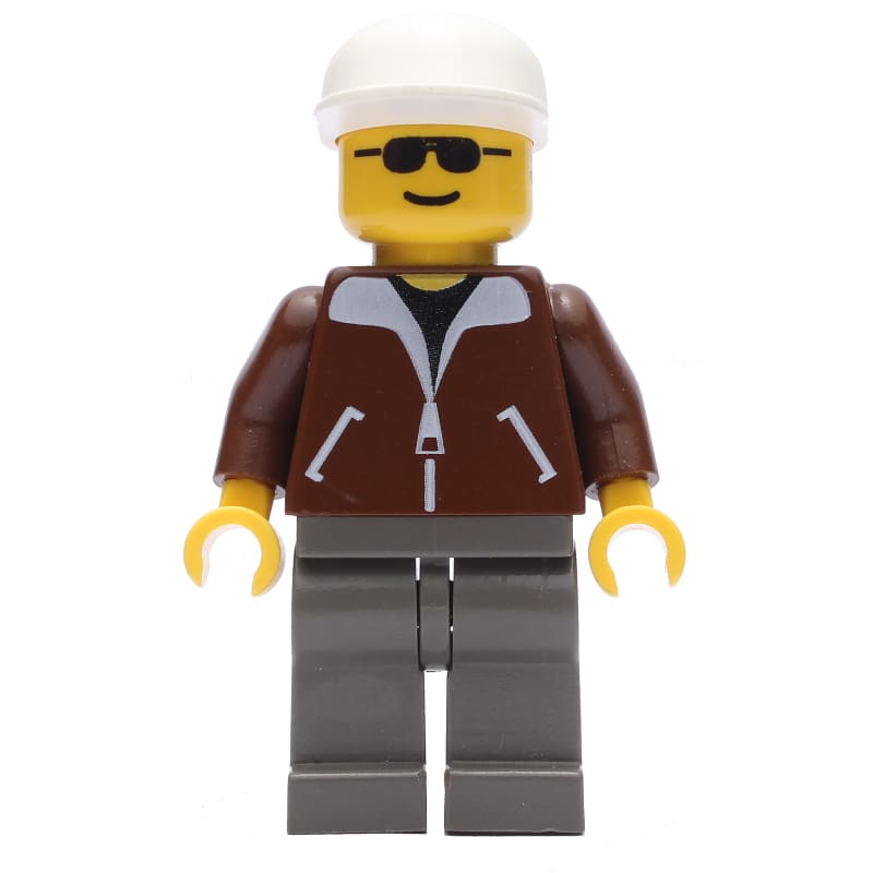 Man, Brown Jacket, Dark Gray Legs, White Cap