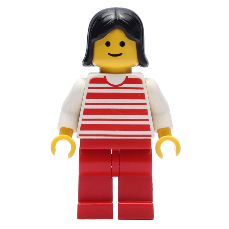 Woman, Red and White Striped Shirt, Red Legs, Black Hair
