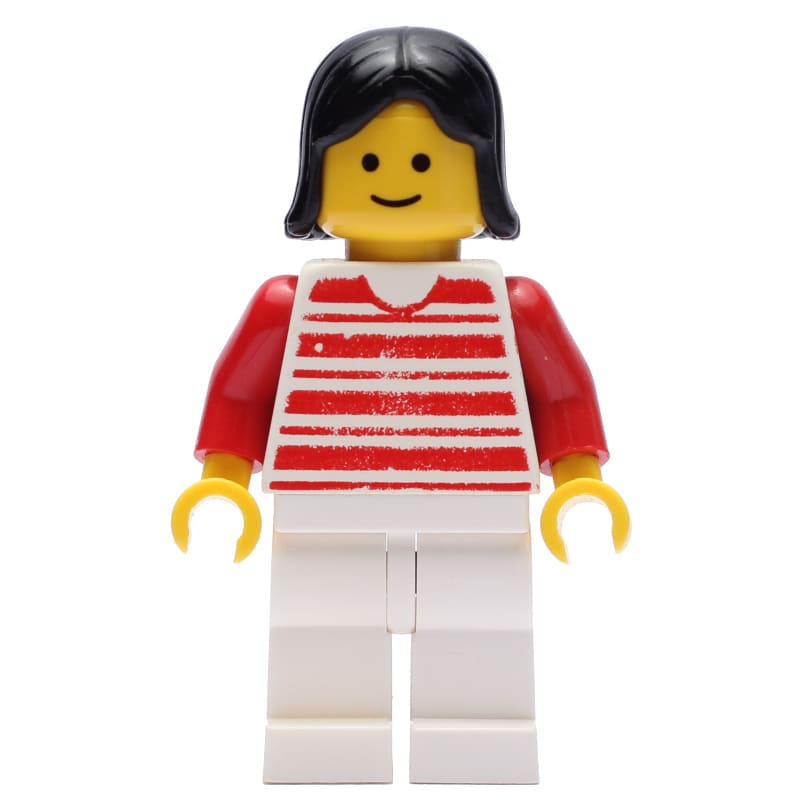 Woman, Red and White Striped Shirt, White Legs, Black Hair (3626a Head)