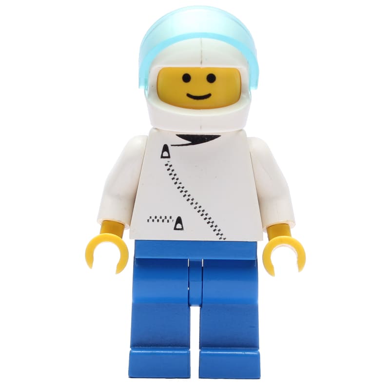 Man, White Jacket with Zipper, Blue Legs, White Helmet with Visor