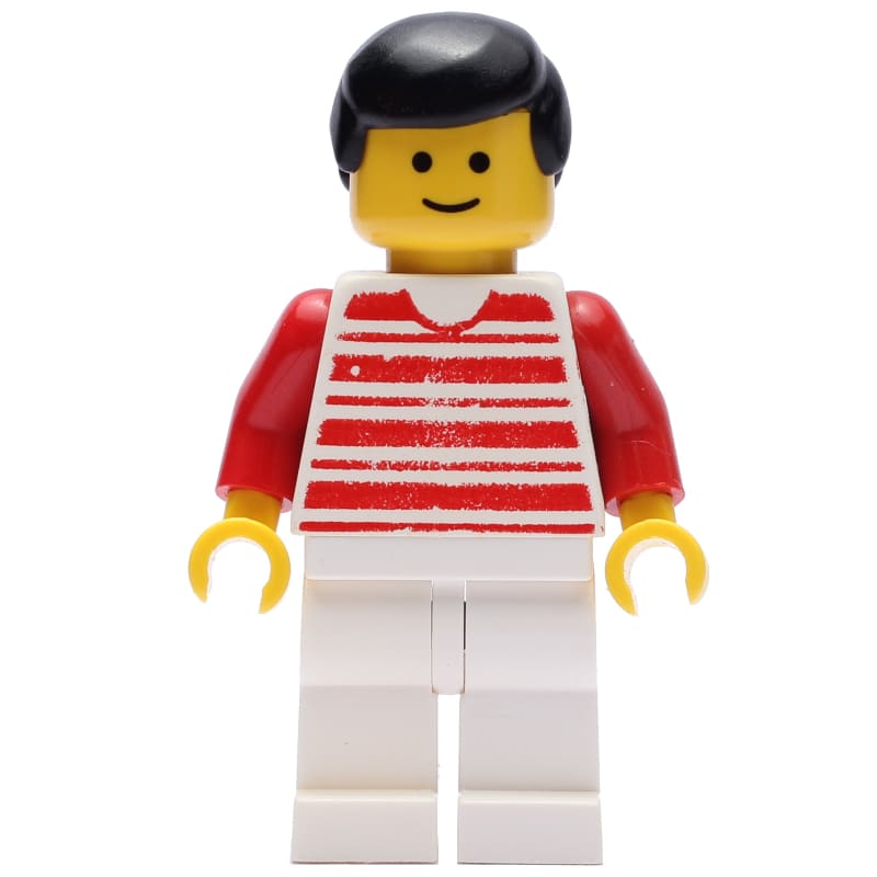Man, White and Red Striped Shirt, White Legs, Black Hair