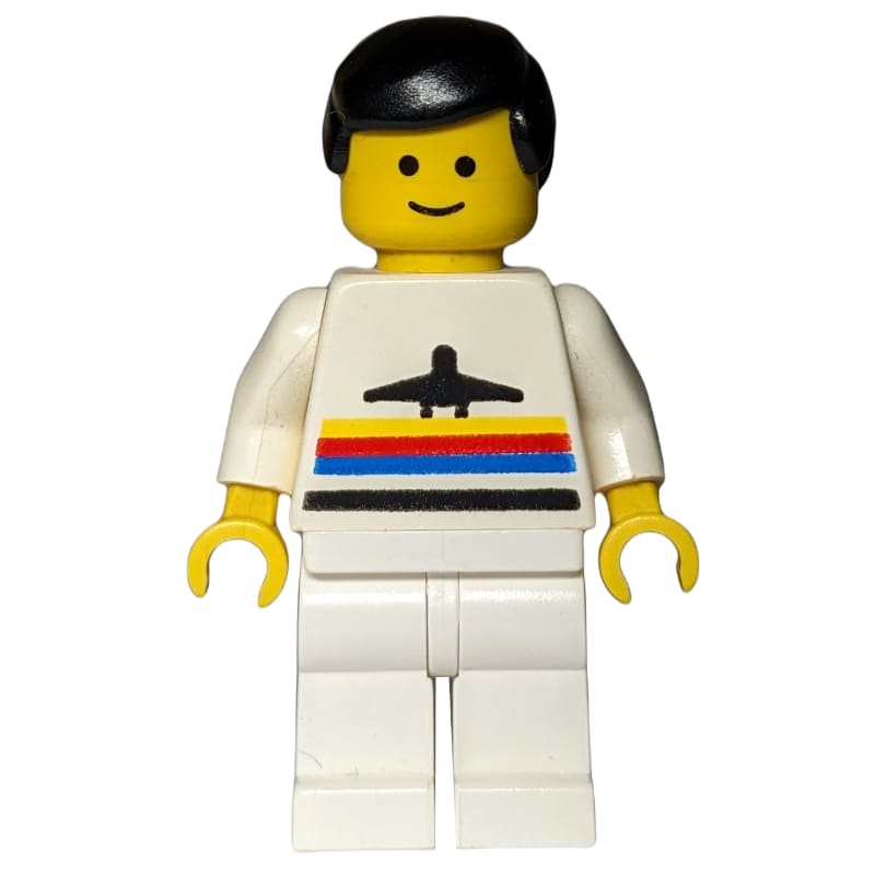 Man, White Shirt with Airplane, White Legs, Black Hair