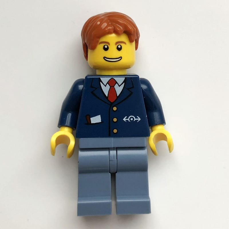 Train Worker - Dark Blue Torso, Sand Blue Legs, Dark Orange Hair