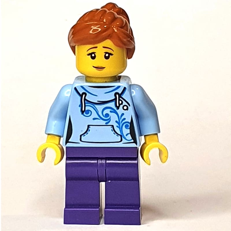 Bright Light Blue Torso, Dark Purple Legs, Dark Orange Hair