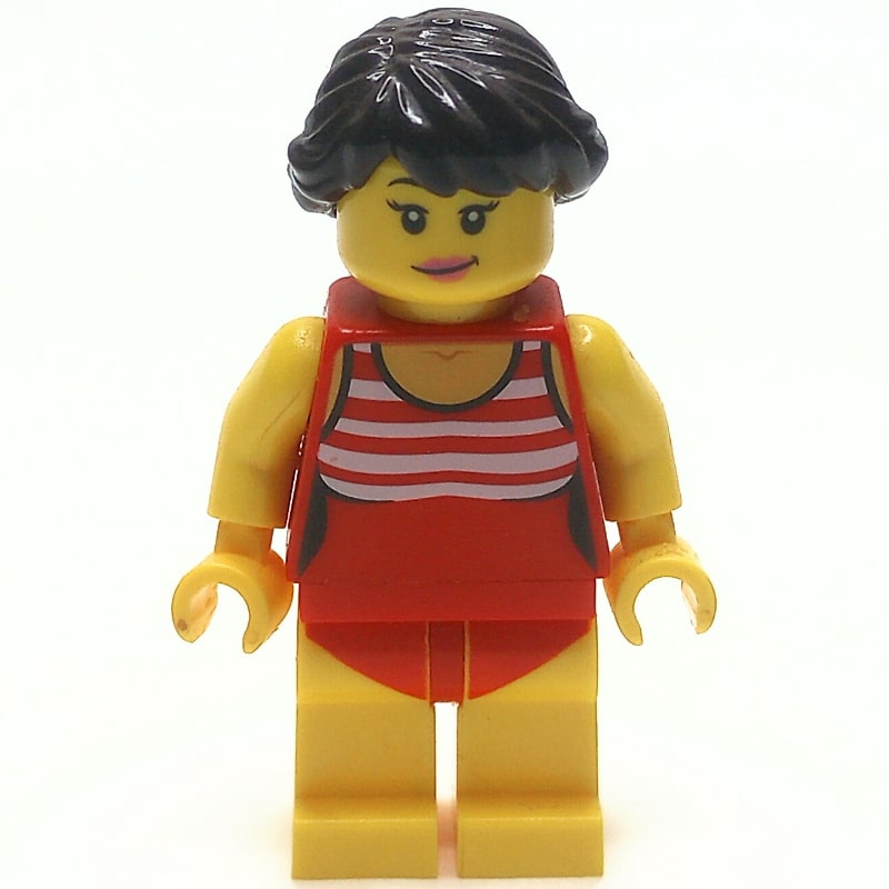 Red Bathing Suit, Dark Brown Hair