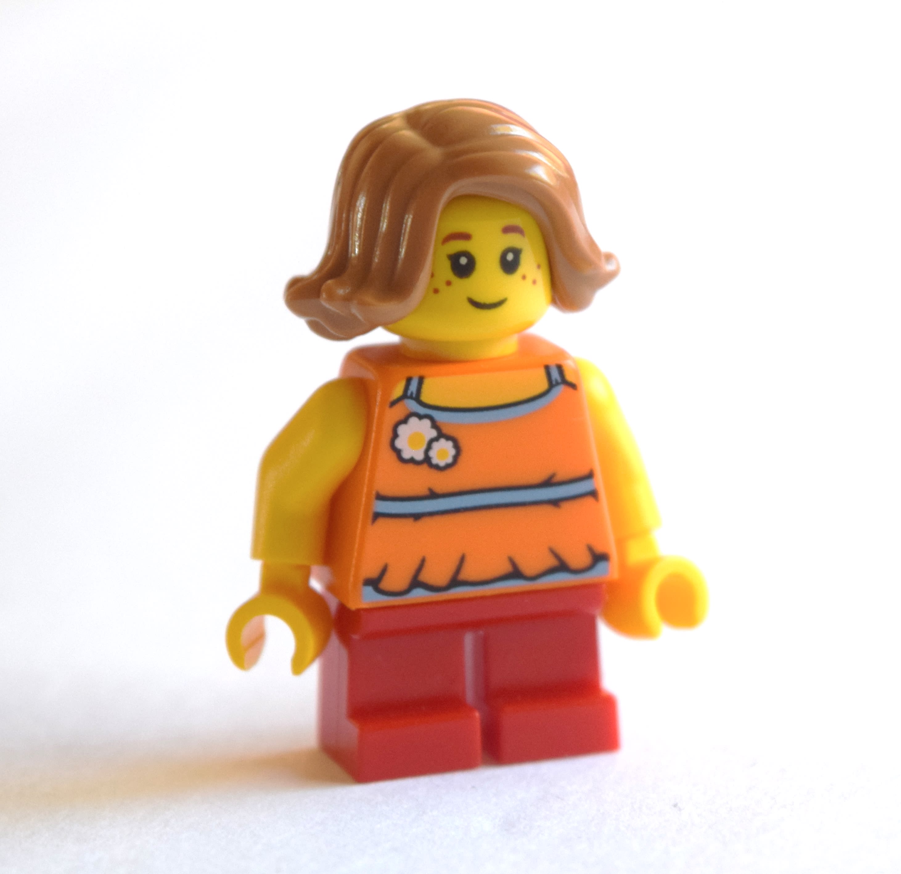 Girl, Orange Top, Short Red Legs, Medium Nougat