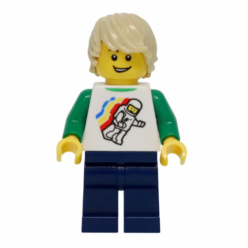White Torso, Classic Space Figure, Dark Blue Legs, Tan Hair