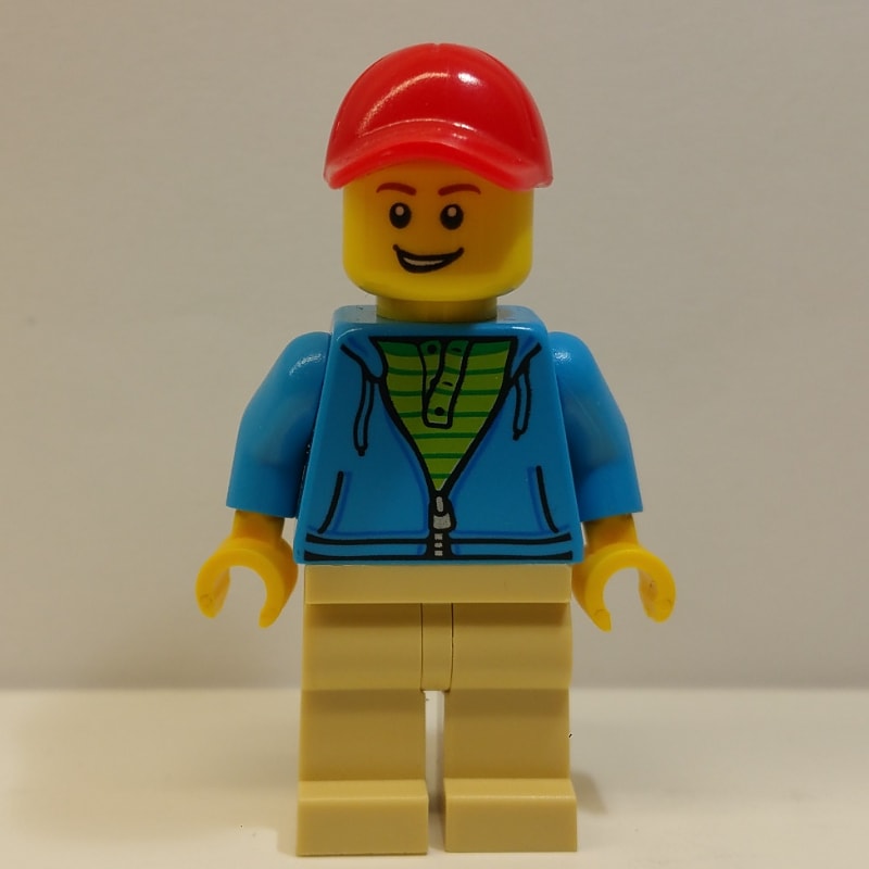 Dark Azure Torso, Tan Legs, Red Cap
