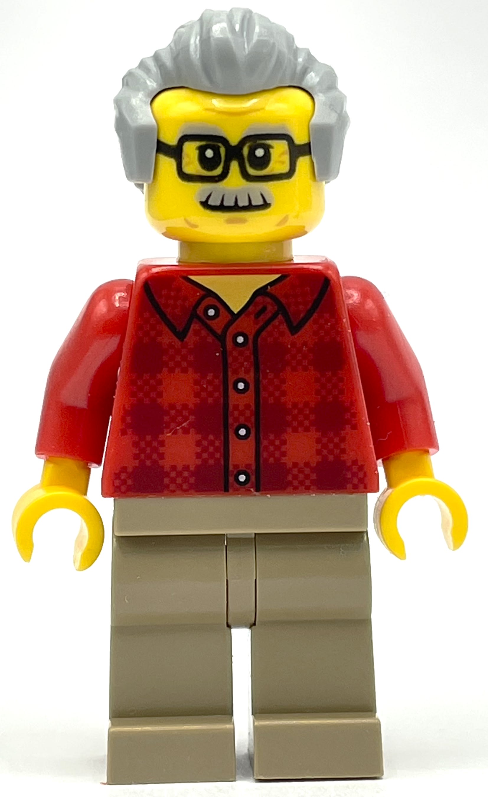 Red Torso, Dark Tan Legs, Light Bluish Grey Hair