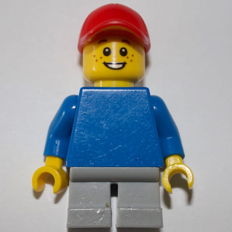 Kid - Blue Torso, Light Bluish Grey Legs, Red Cap