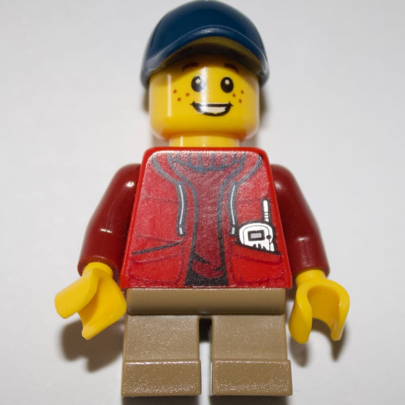 Kid - Red Torso, Dark Tan Legs, Dark Blue Cap