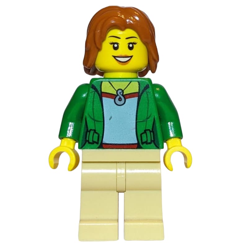 Woman, Open Green Jacket with Necklace, Dark Orange Hair
