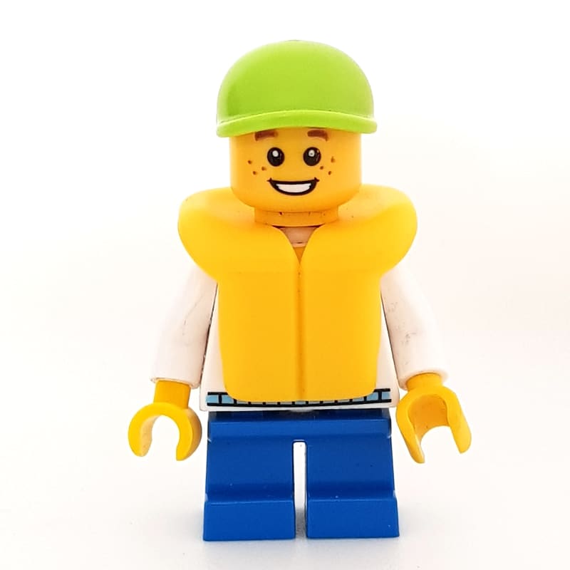Boy, White and Blue Hoodie, Short Blue Legs, Lime Cap (3626b Head)