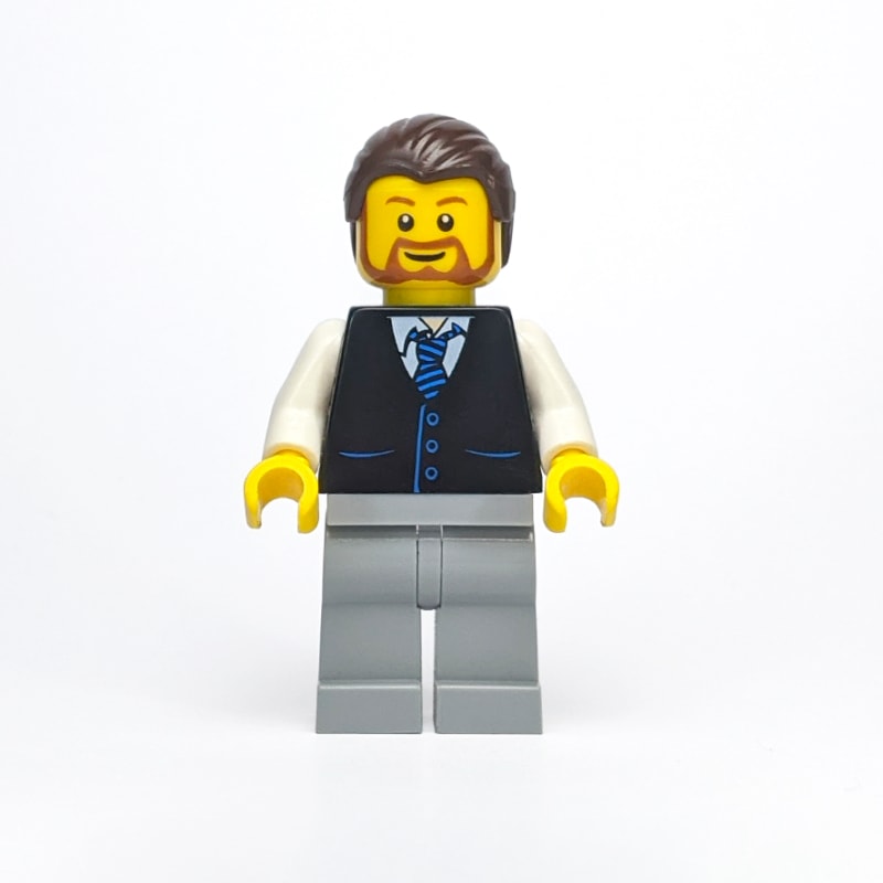 Man, Black Vest with Tie, Dark Brown Hair, Beard